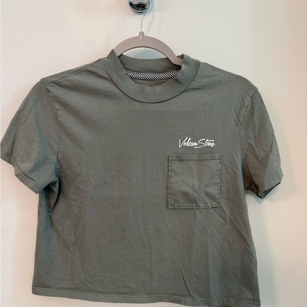 Volcom Olive Green Cropped Pocket Tee